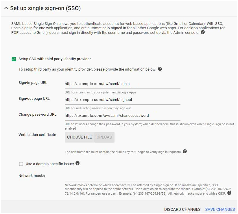 Imagen de la configuración de SSO