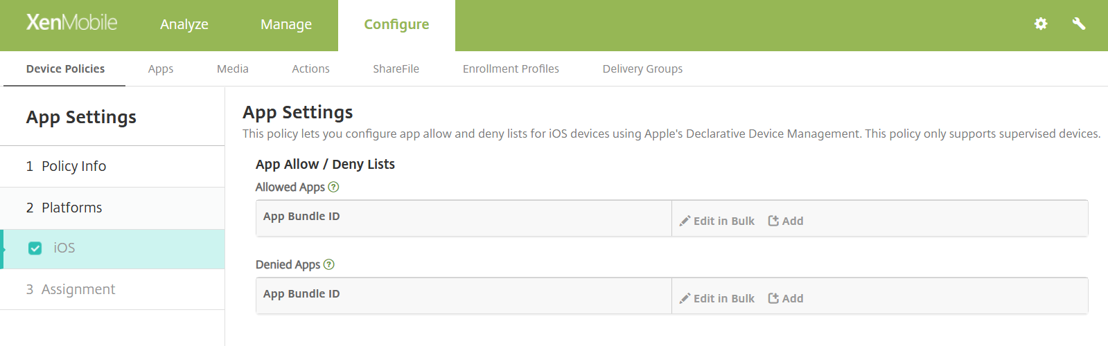App Settings device policy