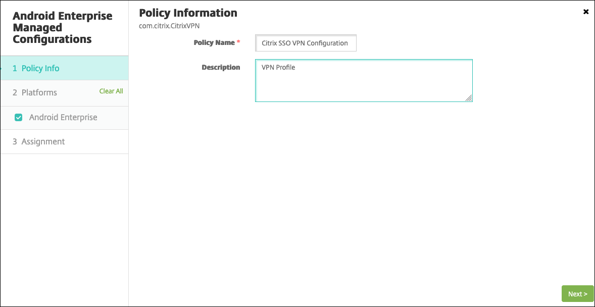 Imagen del asistente de configuración administrada de Android Enterprise