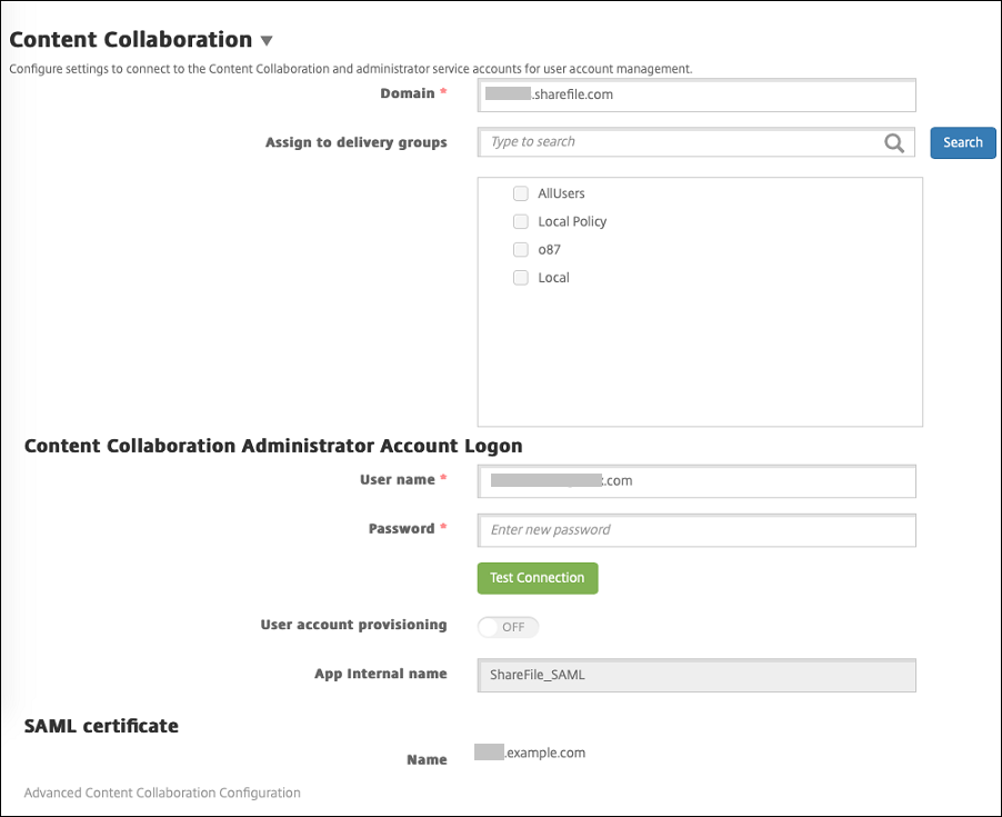 ShareFile-Konfigurationseinstellungen