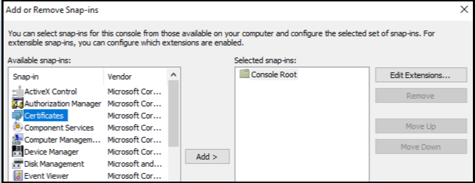 Image of Windows Add or Remove Snap-ins