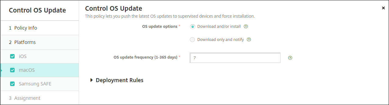 Imagen de la pantalla de configuración Directivas de dispositivo