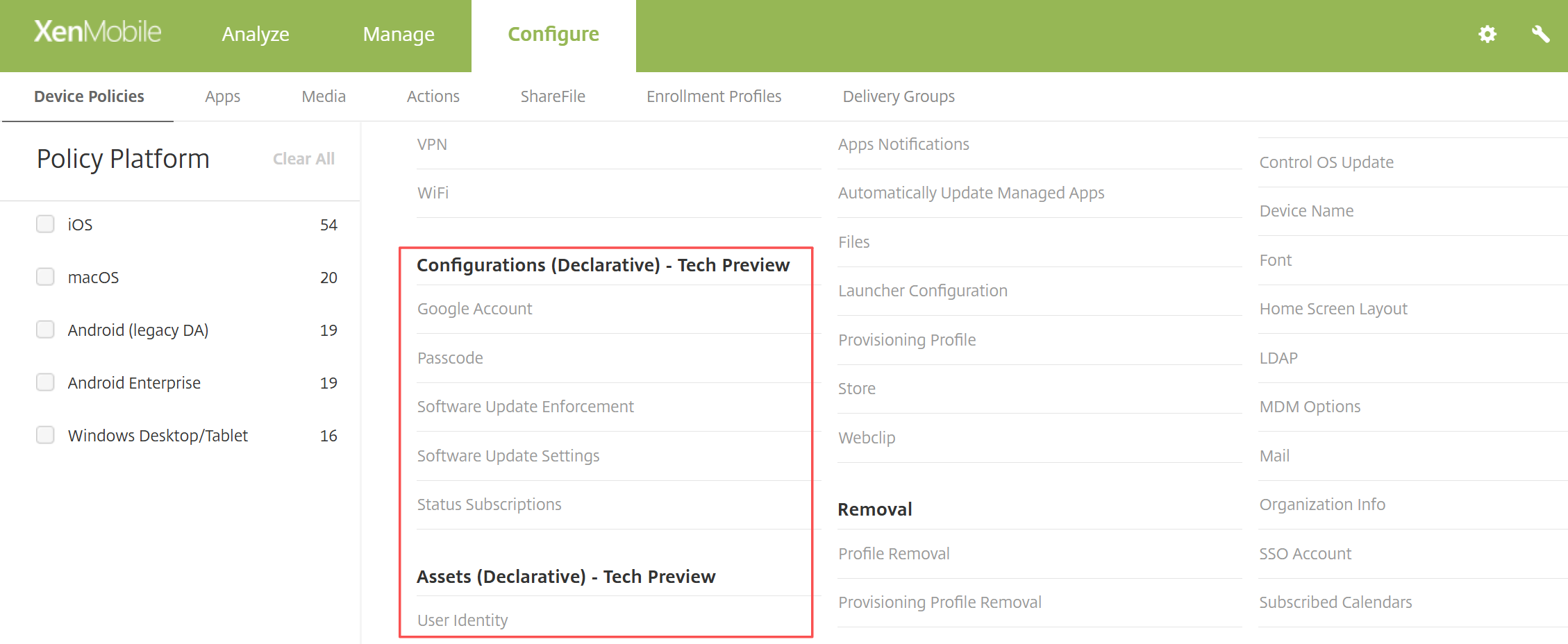 declarative device policies