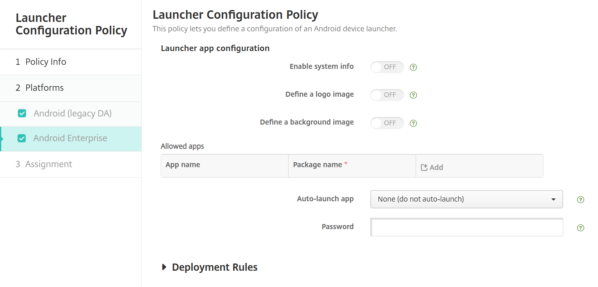 Image of Device Policies configuration screen
