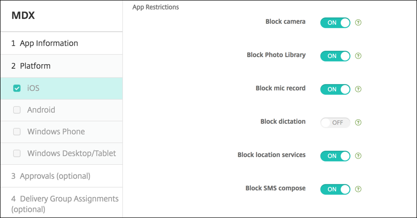 Image de l'écran de configuration des applications