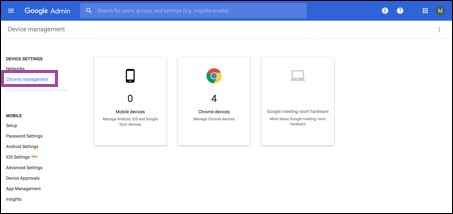 Imagem do console do administrador do Google