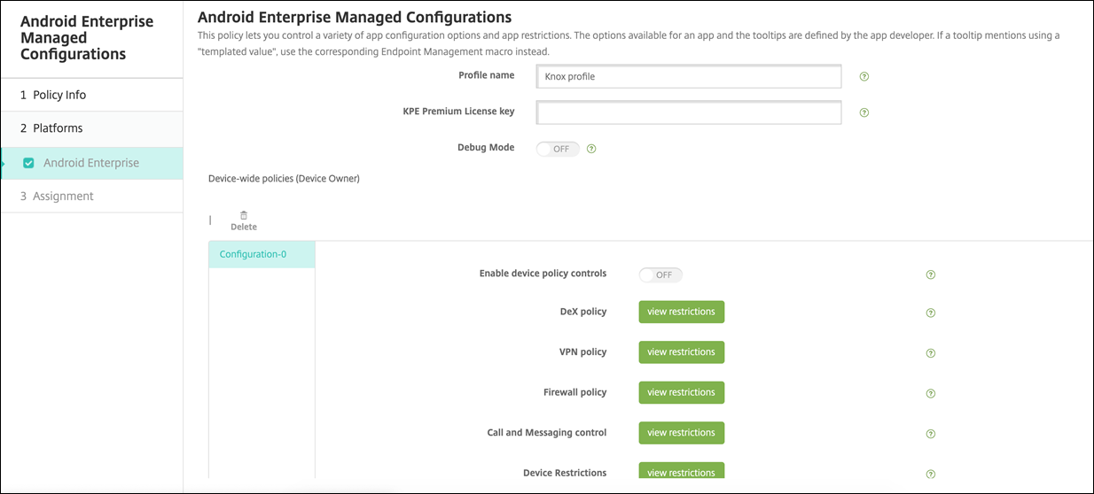 Directiva de Knox Service Plugin para la configuración administrada de Android Enterprise