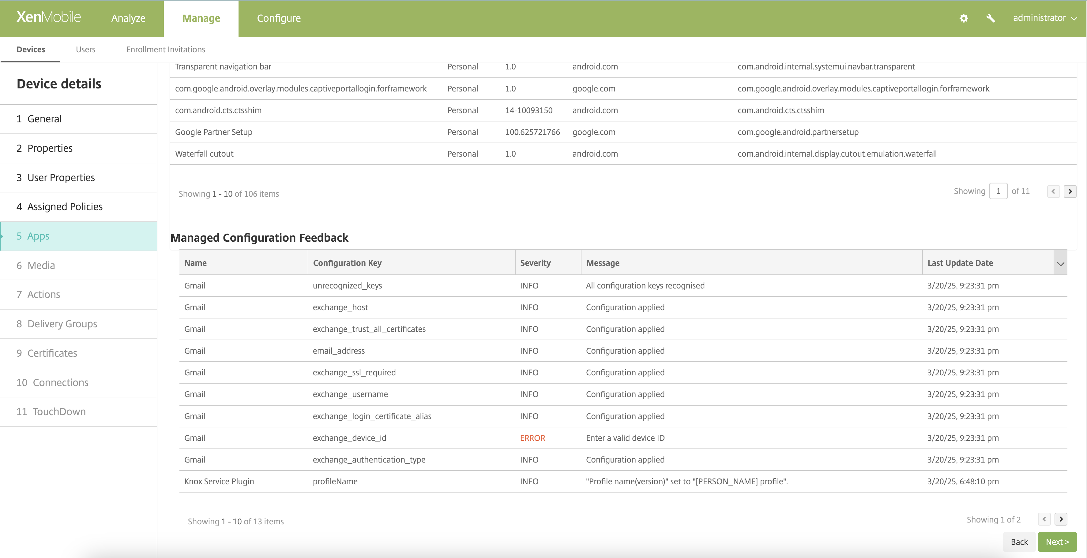 Feedback zur verwalteten Konfiguration