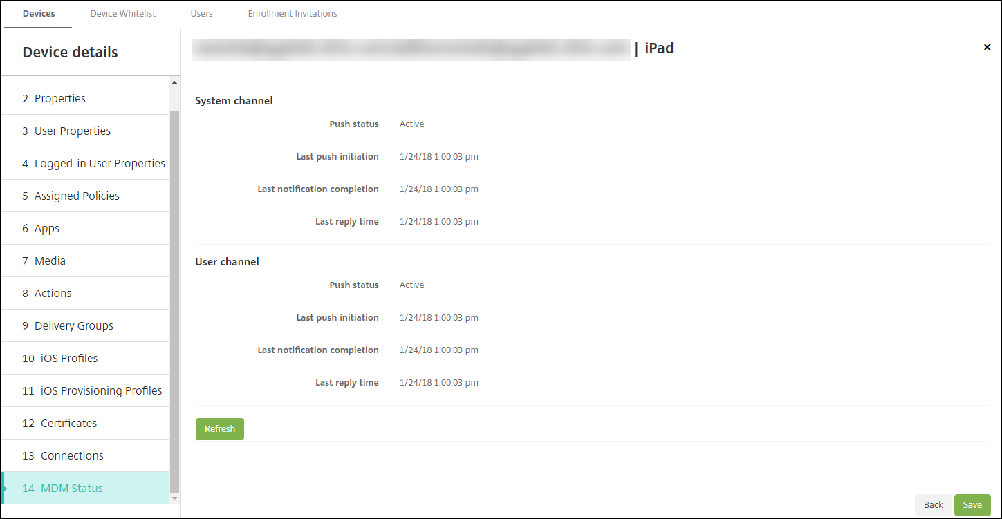 Pantalla de configuración de dispositivos