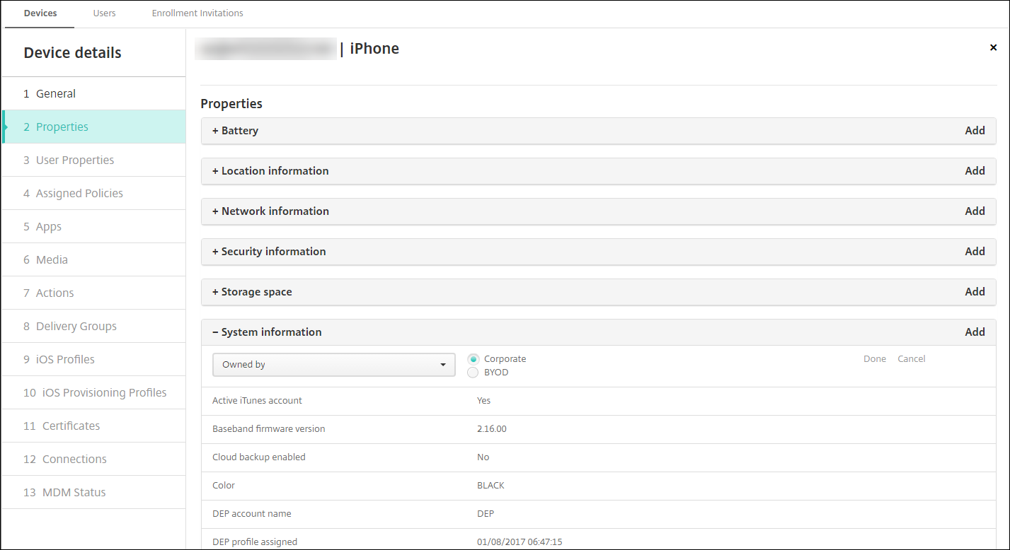 Imagem de configurações da propriedade Propriedade de