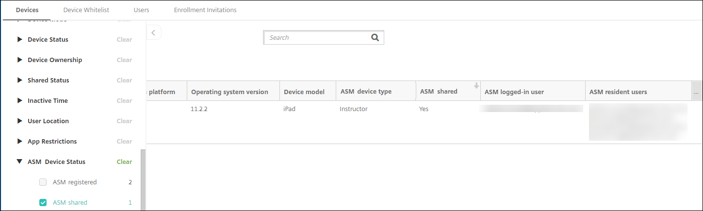 Pantalla de configuración de dispositivos