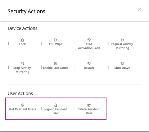 Pantalla Acciones de seguridad